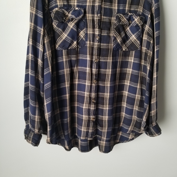 Terra & Sky Soft Button down Flannel Shirt Autumn Tartan/Navy Size 2X - Picture 6 of 13